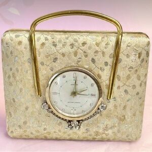 Vtg 1940-50s Travel jewelry  Clutch with Decorative Alarm Clock Accent
